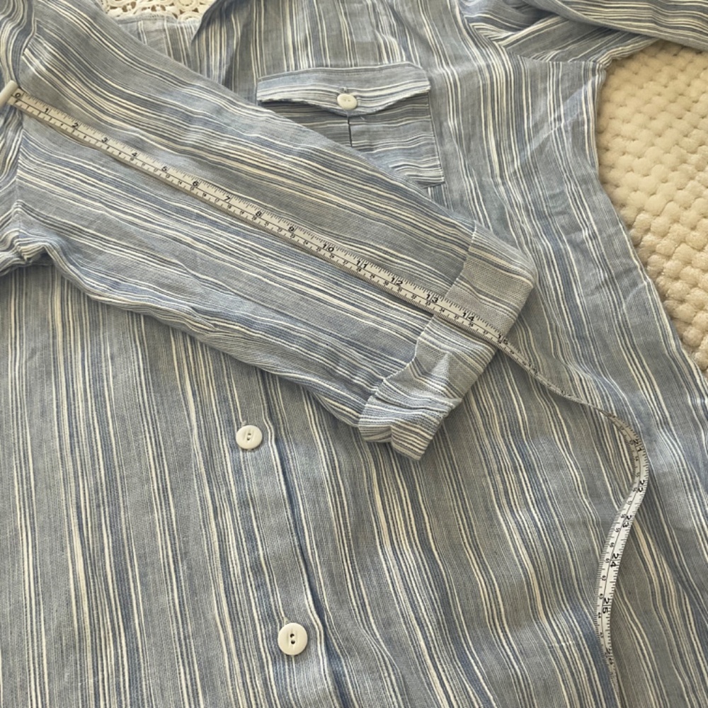 Dotti Striped Button Down Top with Crochet‎ Detail - Blue/White - Size Large - Picture 10 of 10
